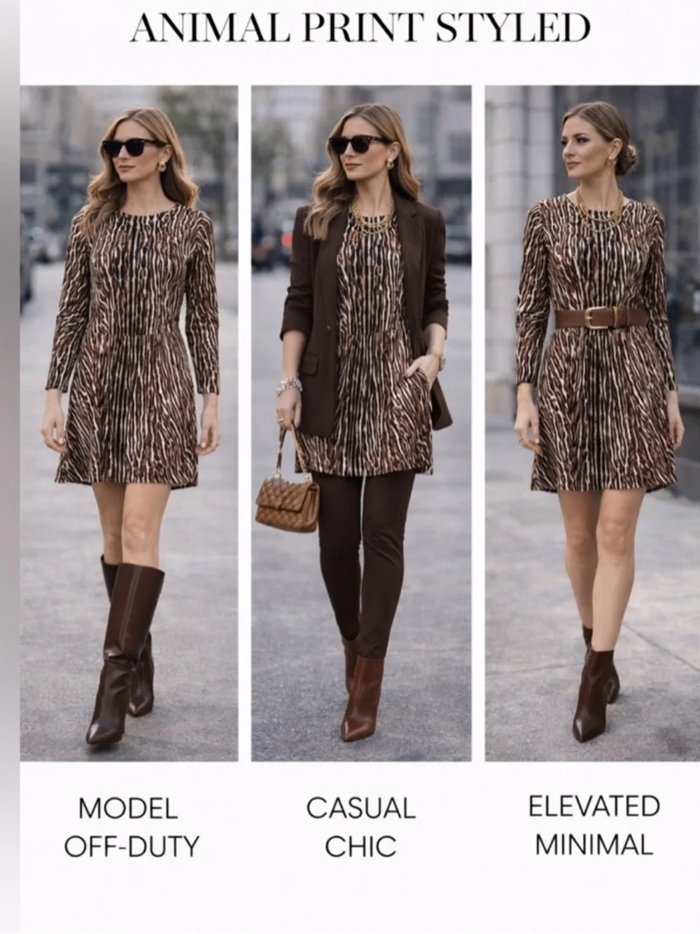 Michael Kors Brown  Long-Sleeve Animal Print